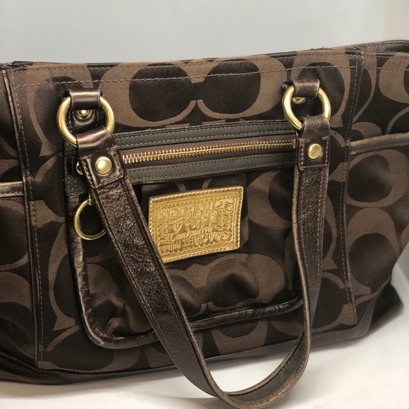 COACH POPPY LOVERS! SIGNATURE BROWN TOTE 14364 BAG - Picture 2 of 8